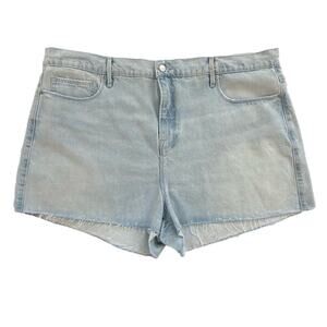 Good American Good 90's Drawstring Denim Shorts Raw Hem Size 15 Casual Retro